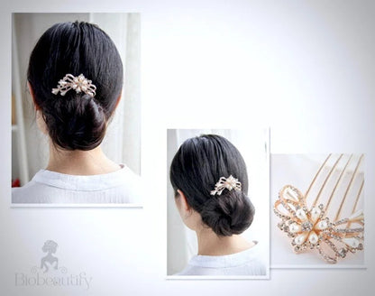 Carmina Rose Gold Bridal Hair Comb With Pearls And Crystals