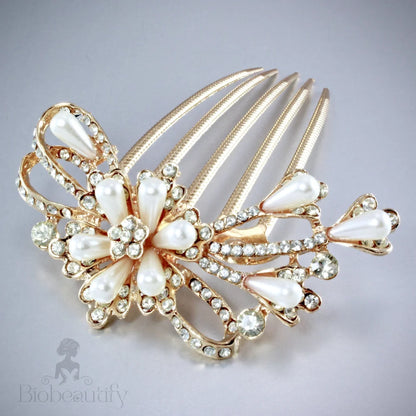 Carmina Rose Gold Bridal Hair Comb With Pearls And Crystals