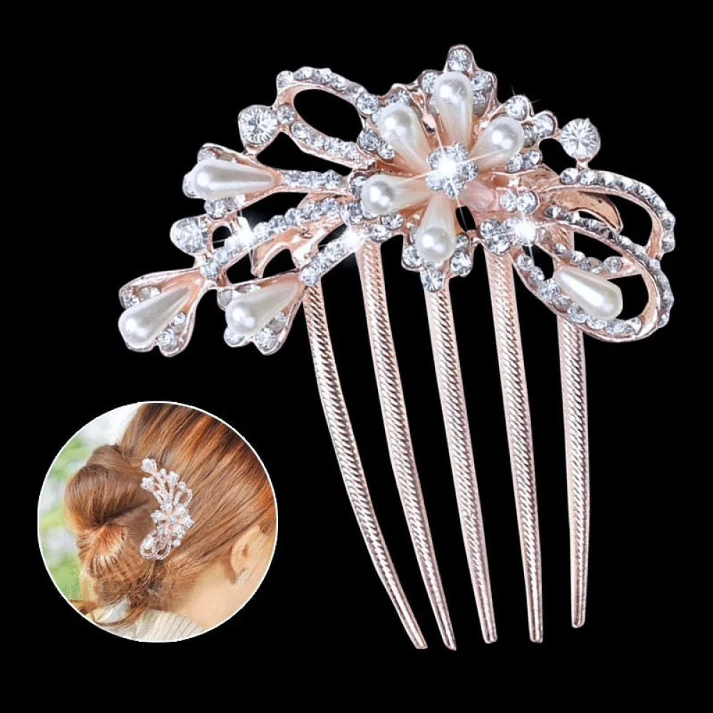 Carmina Rose Gold Bridal Hair Comb With Pearls And Crystals