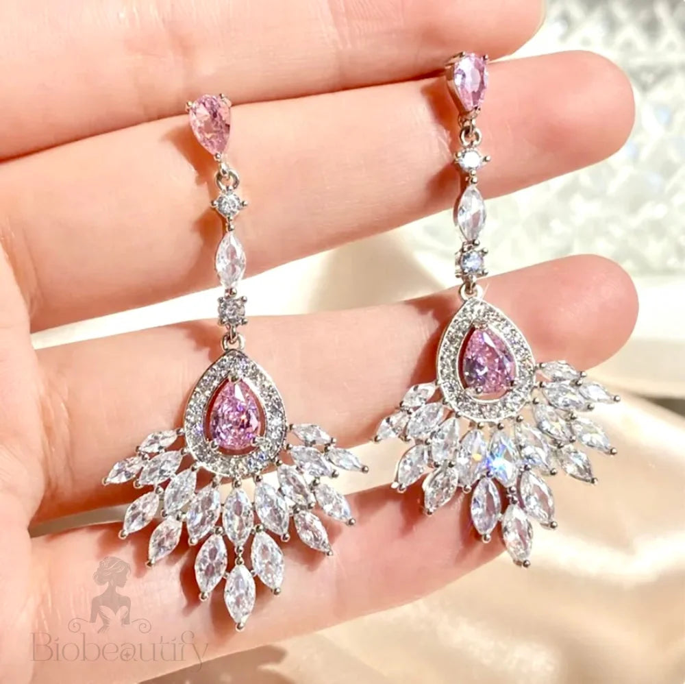 Carmine Pink Cubic Zirconia Wedding Earrings