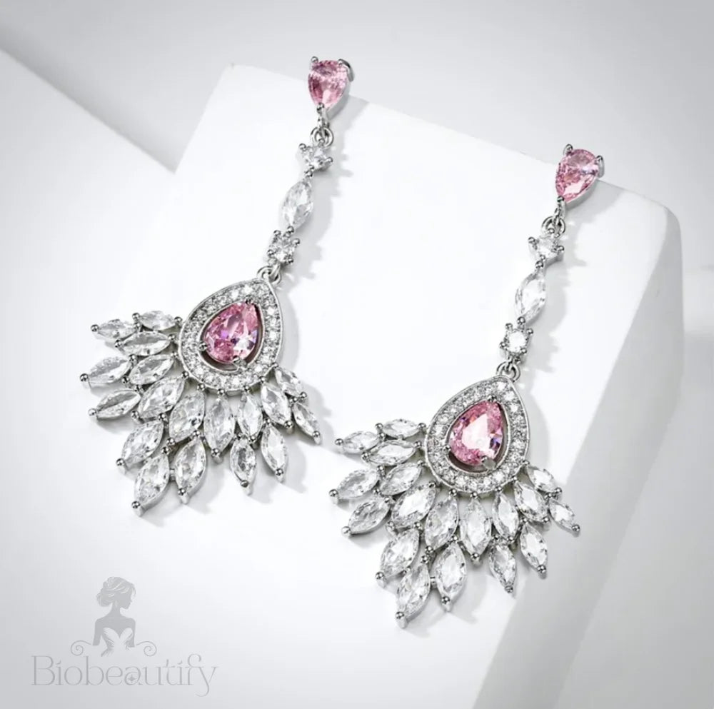 Carmine Pink Cubic Zirconia Wedding Earrings