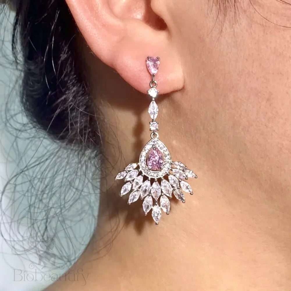 Carmine Pink Cubic Zirconia Wedding Earrings