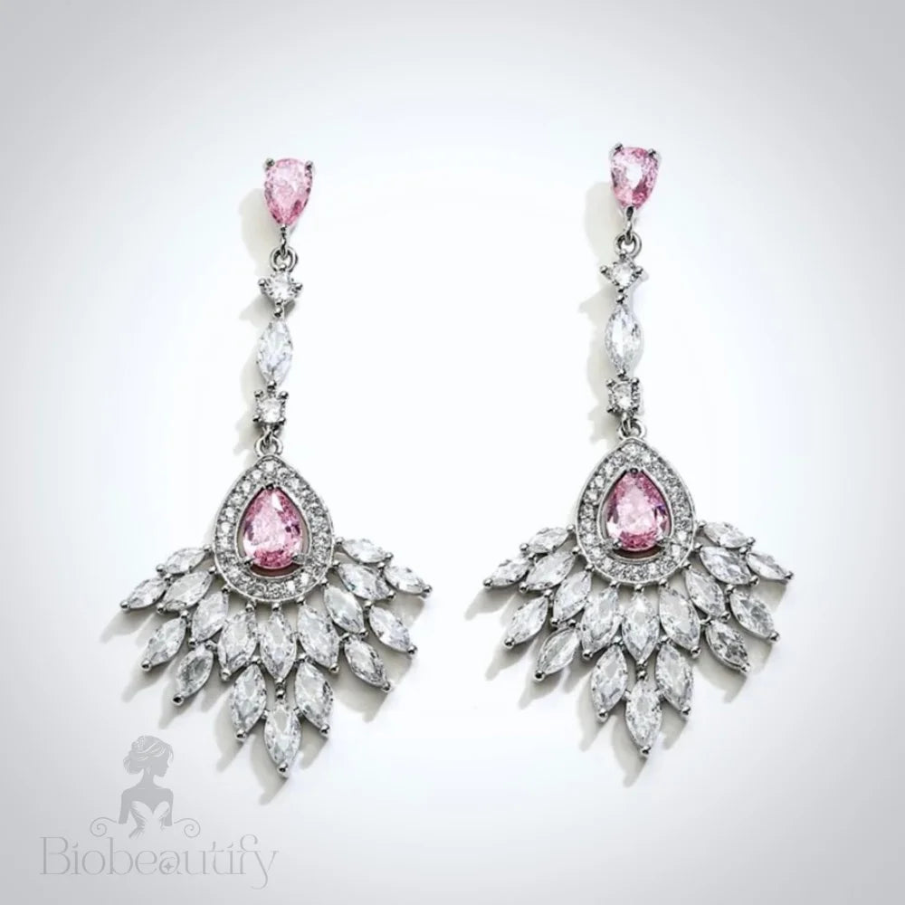 Carmine Pink Cubic Zirconia Wedding Earrings