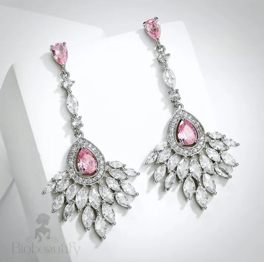 Carmine Pink Cubic Zirconia Wedding Earrings