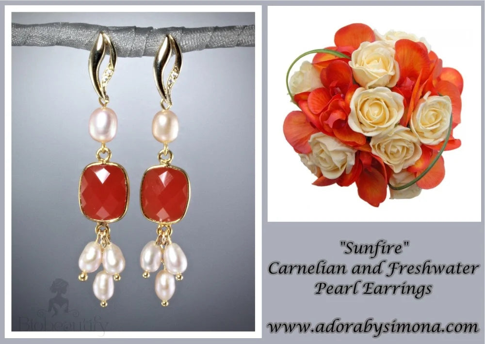 Carnelian And Freshwater Pearl Sunfire Earrings