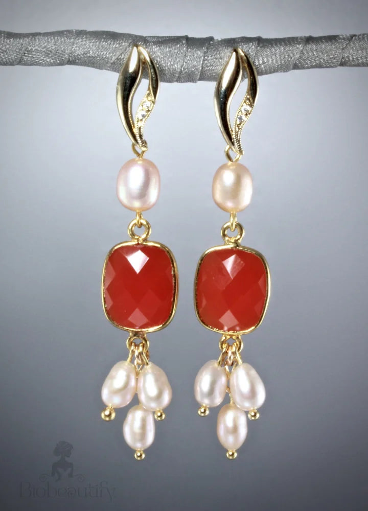 Carnelian And Freshwater Pearl Sunfire Earrings