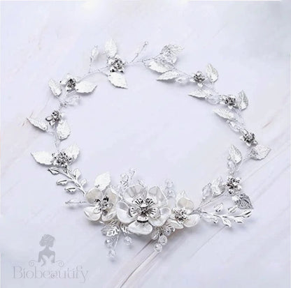 Carol Silver Pearl Crystal Bridal Headband