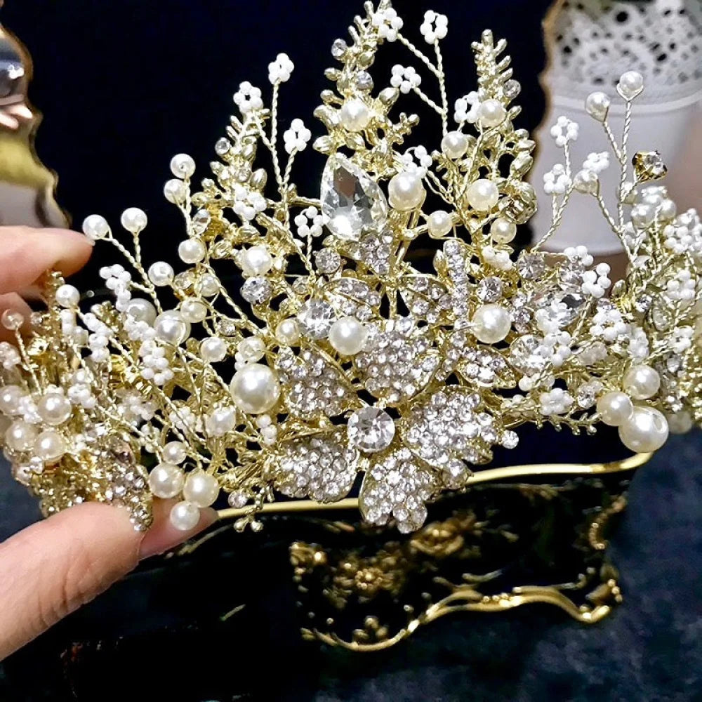 Carolyn Pearl Crystal Bridal Tiara In Yellow Gold And Silver