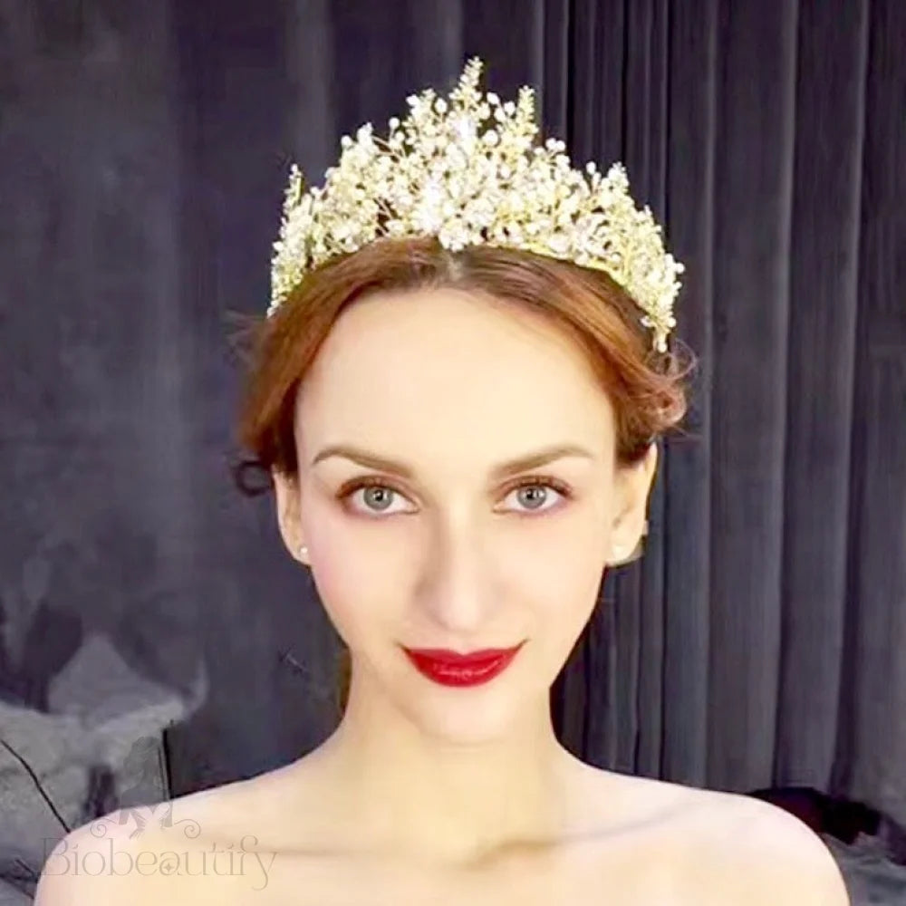 Carolyn Pearl Crystal Bridal Tiara In Yellow Gold And Silver