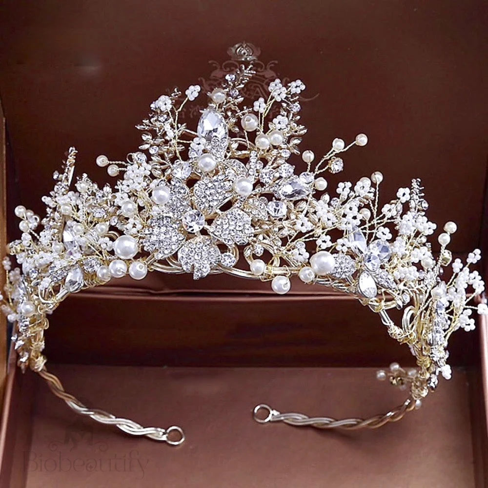 Carolyn Pearl Crystal Bridal Tiara In Yellow Gold And Silver