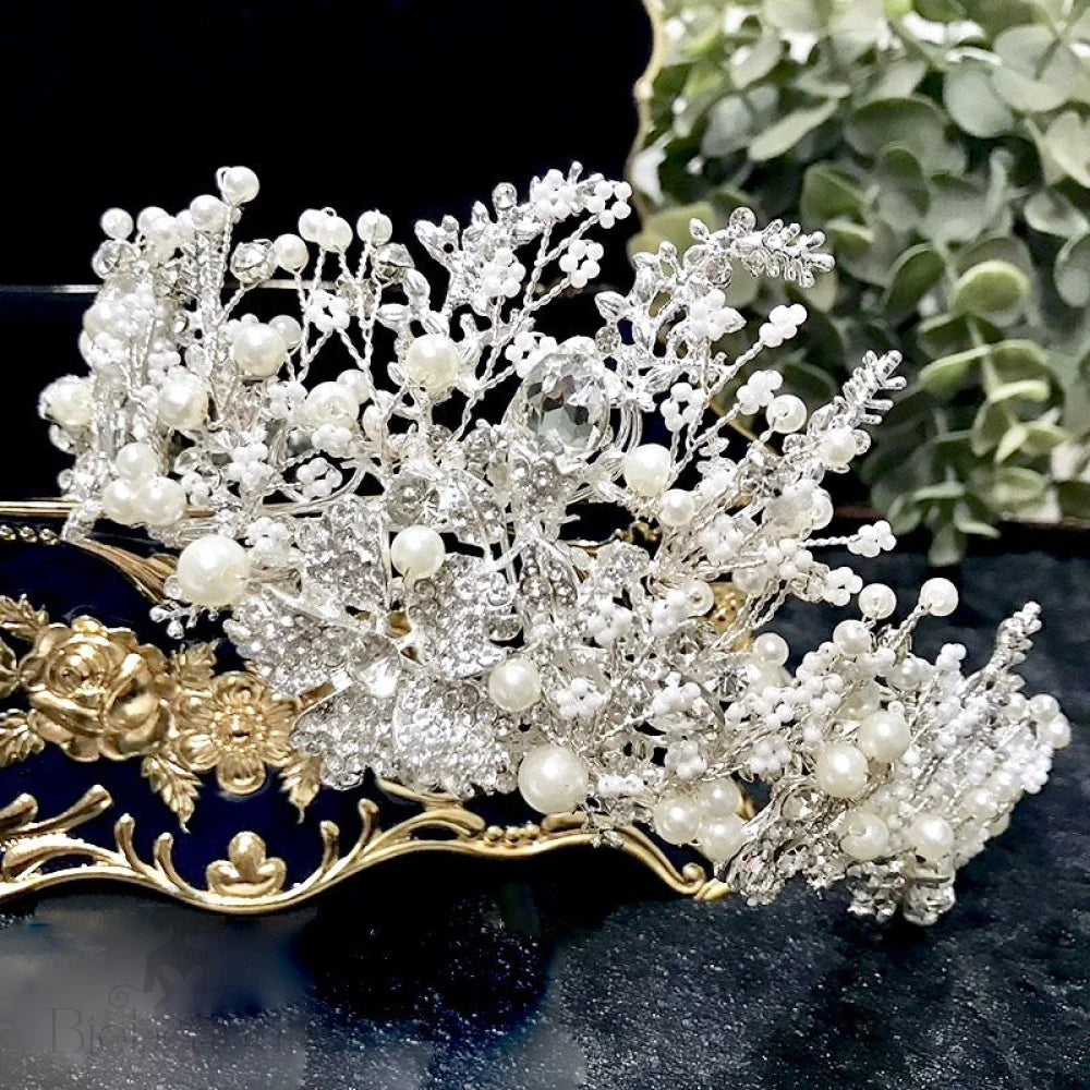 Carolyn Pearl Crystal Bridal Tiara In Yellow Gold And Silver