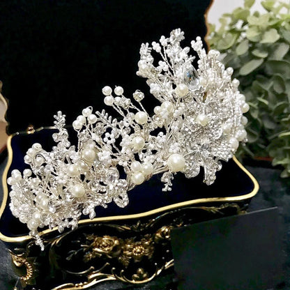 Carolyn Pearl Crystal Bridal Tiara In Yellow Gold And Silver