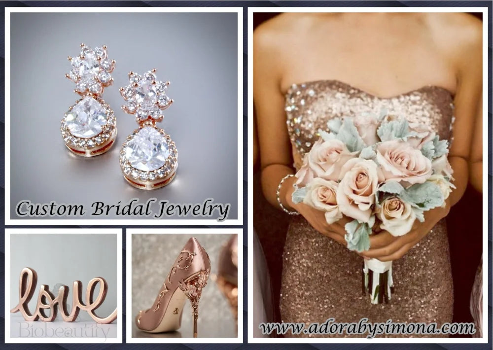 Cassandra Rose Gold Zirconia Bridal Earrings