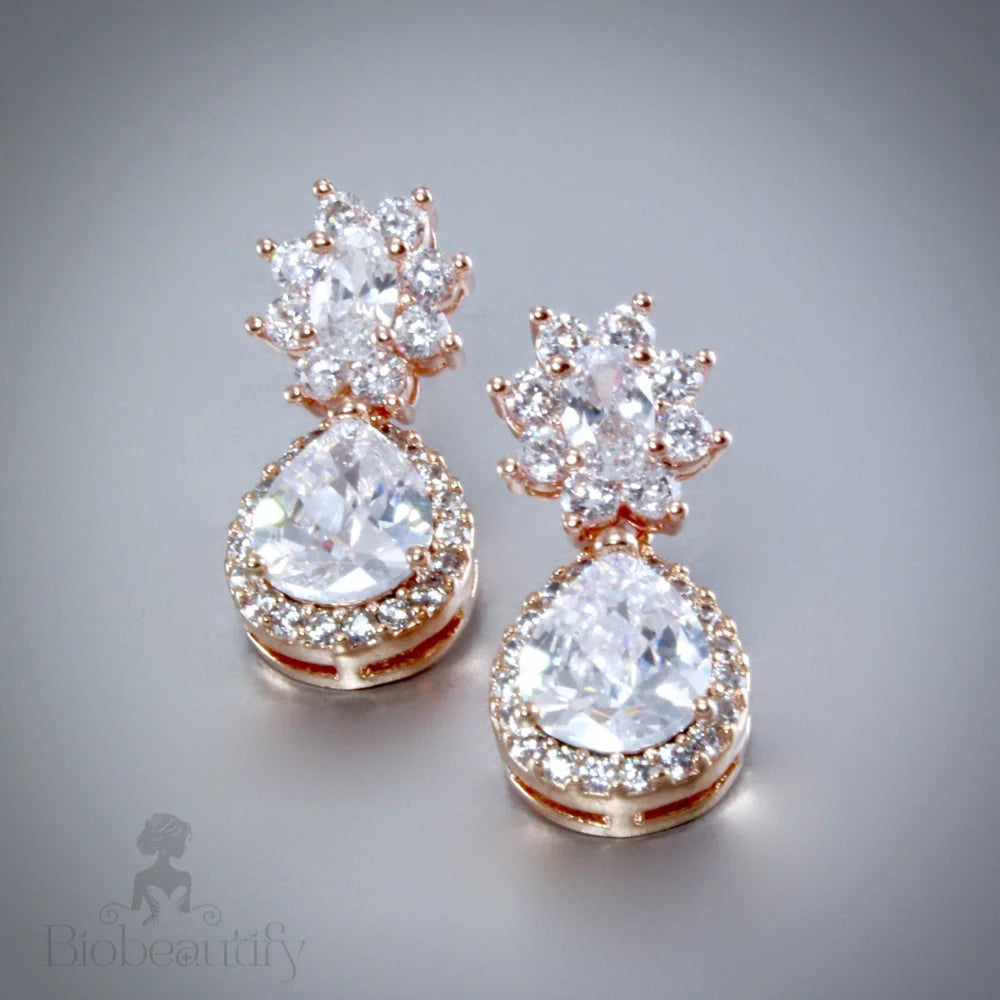 Cassandra Rose Gold Zirconia Bridal Earrings