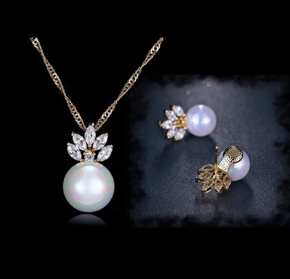 Catherine Pearl And Cubic Zirconia Jewelry Set In Silver Gold