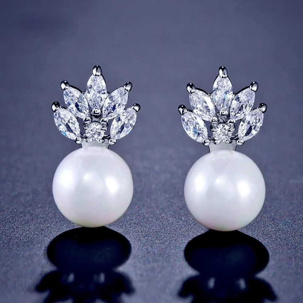 Catherine Pearl And Cubic Zirconia Wedding Earrings