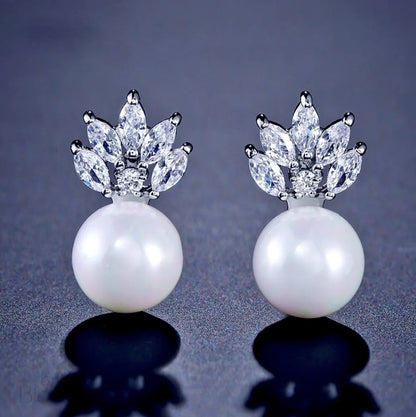 Catherine Pearl And Cubic Zirconia Wedding Earrings