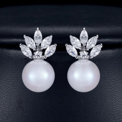 Catherine Pearl And Cubic Zirconia Wedding Earrings