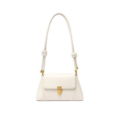 Gold Tone Buckled Flap Leather Baguette Bag - Beige One Size /