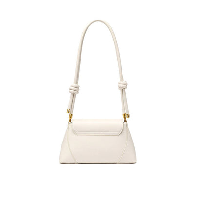 Gold Tone Buckled Flap Leather Baguette Bag - Beige