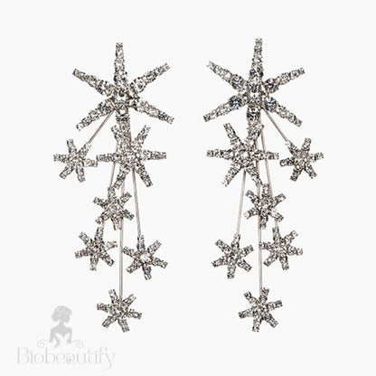 Celestial Star Drop Earrings With Crystal Embellishments - Silver