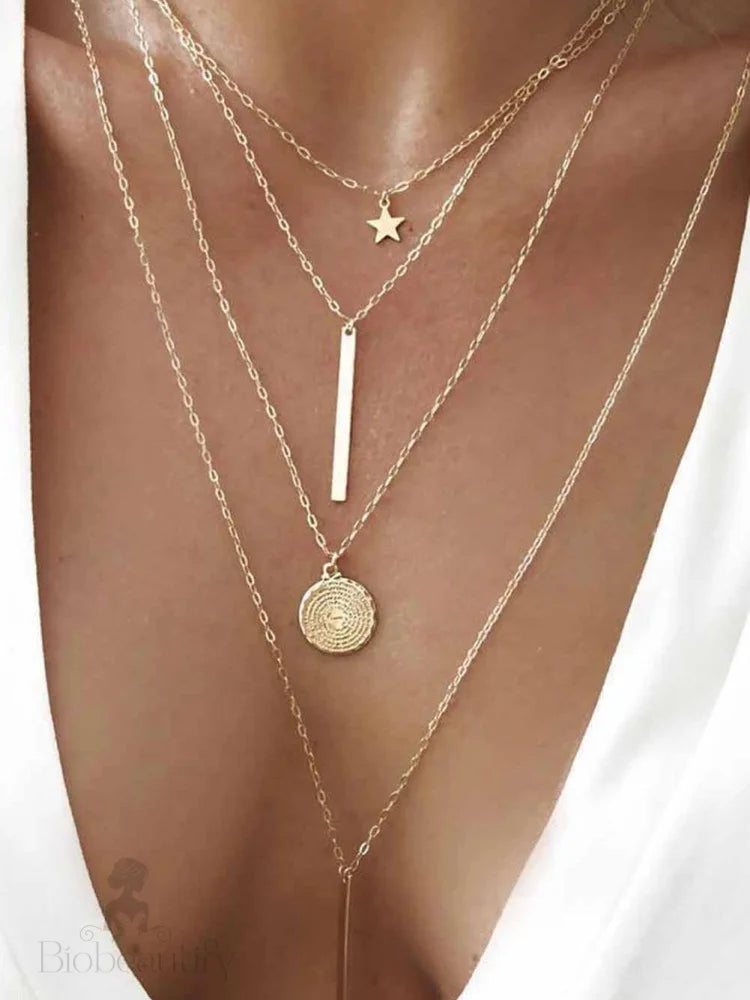 Celestial Starburst Layered Necklace Gold / One Size