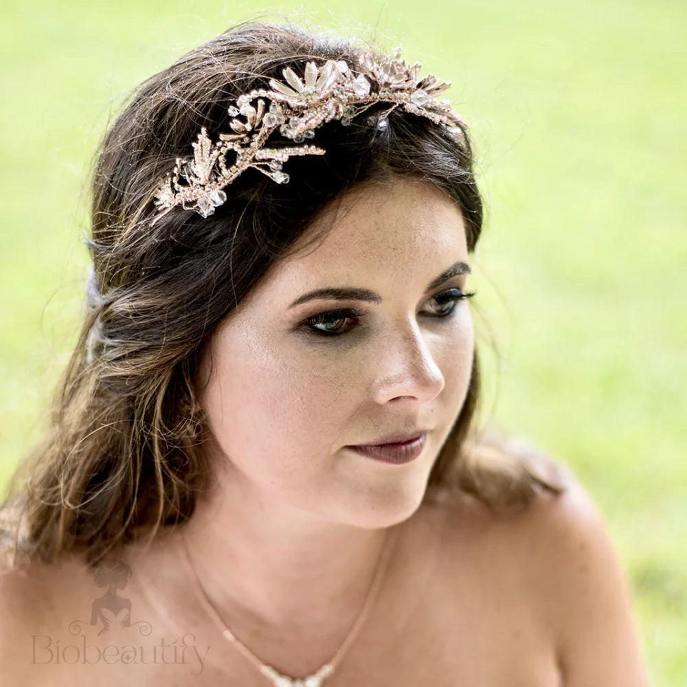 Celine Floral Hair Accessory For Brides - Yellow Gold And Rose Options Available