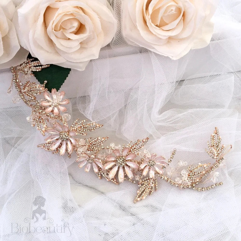 Celine Floral Hair Accessory For Brides - Yellow Gold And Rose Options Available