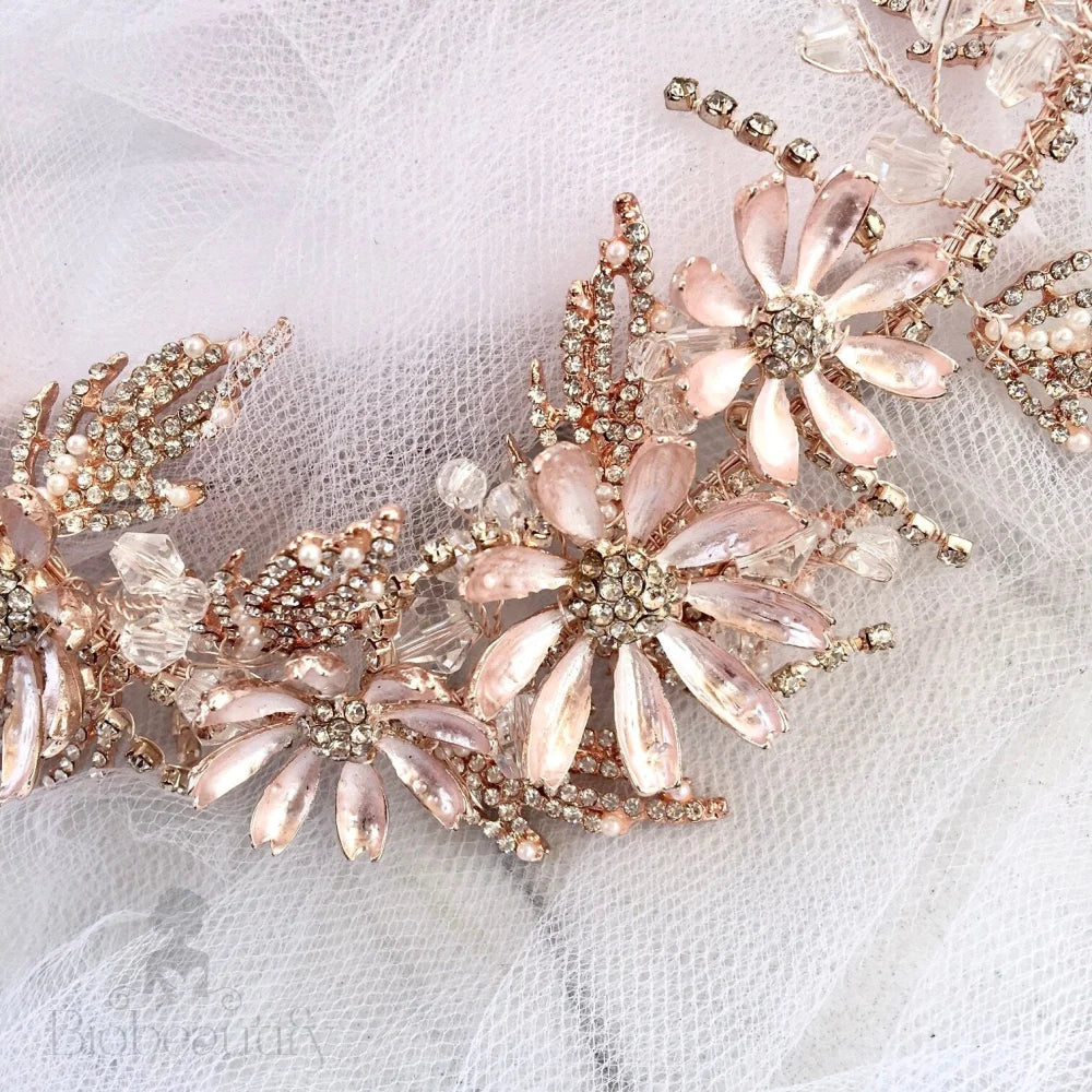 Celine Floral Hair Accessory For Brides - Yellow Gold And Rose Options Available