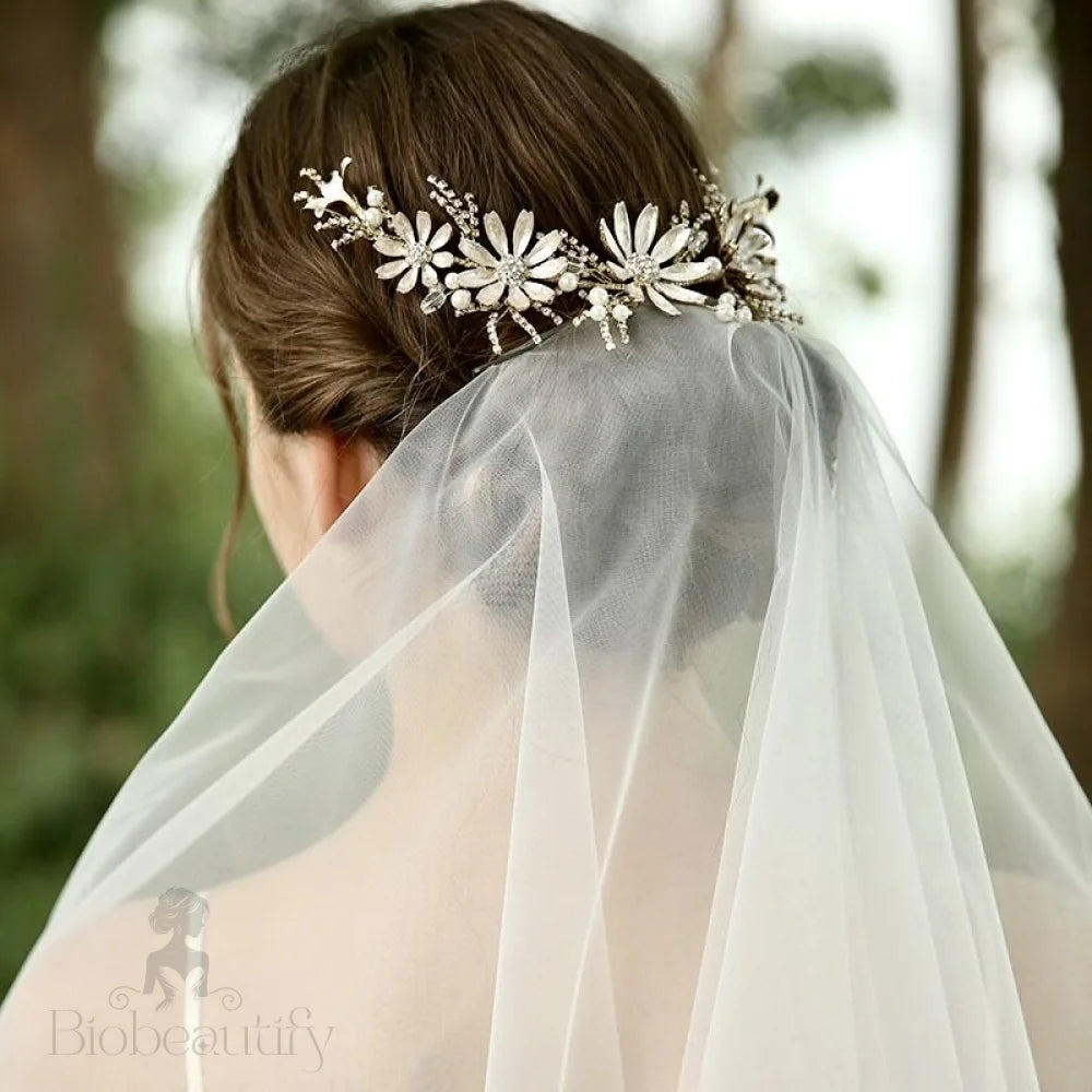 Celine Floral Hair Accessory For Brides - Yellow Gold And Rose Options Available