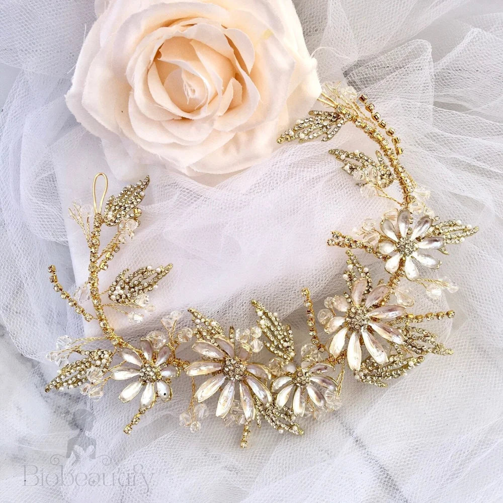 Celine Floral Hair Accessory For Brides - Yellow Gold And Rose Options Available