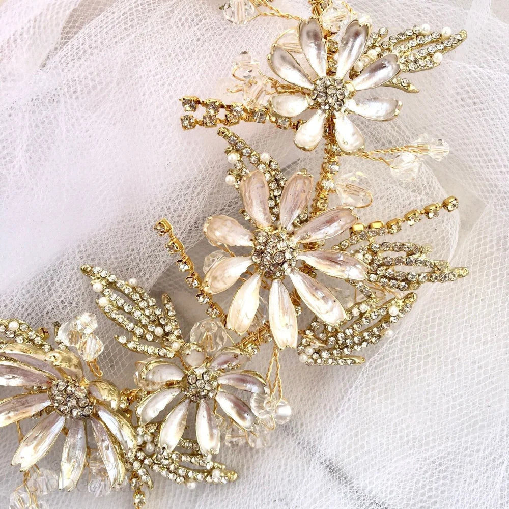 Celine Floral Hair Accessory For Brides - Yellow Gold And Rose Options Available