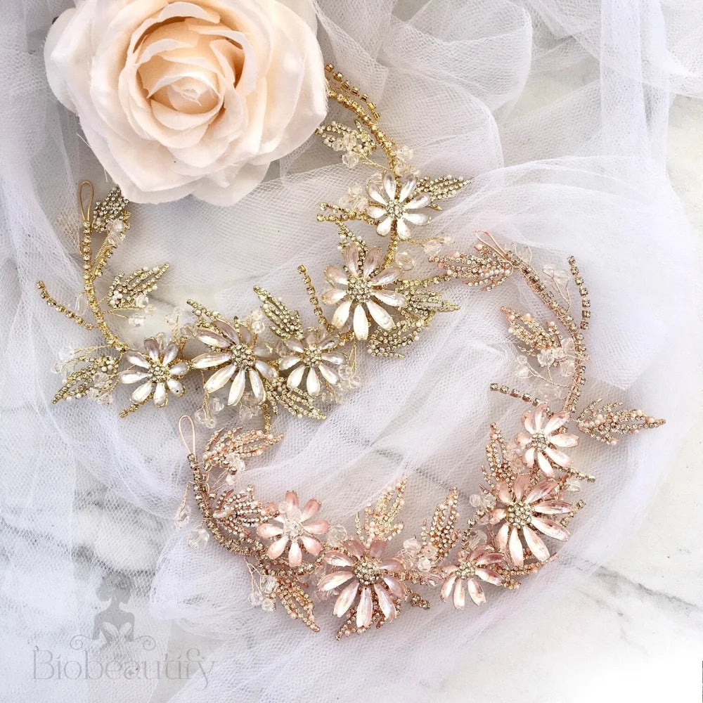 Celine Floral Hair Accessory For Brides - Yellow Gold And Rose Options Available