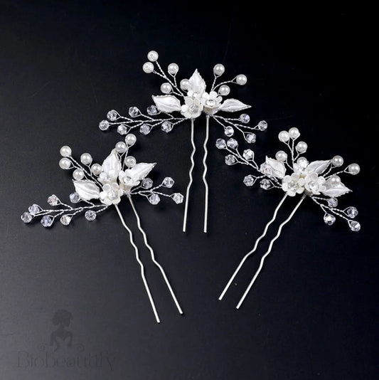 Ceramic Floral And Pearl Bridal Hair Pin By Betty