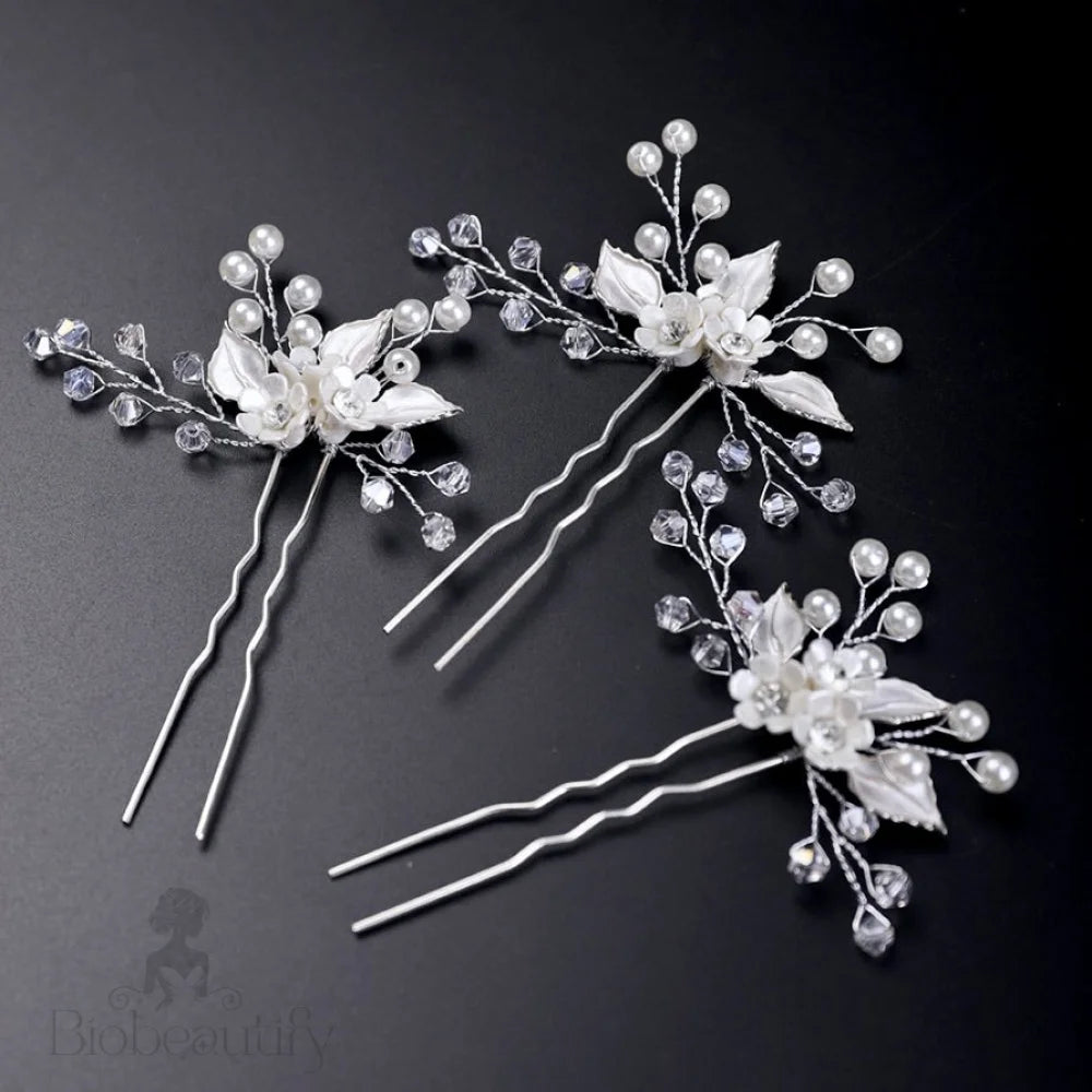 Ceramic Floral And Pearl Bridal Hair Pin By Betty