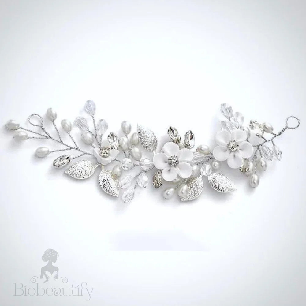 Ceramic Floral Short Hair Vine For Brides - Elsie