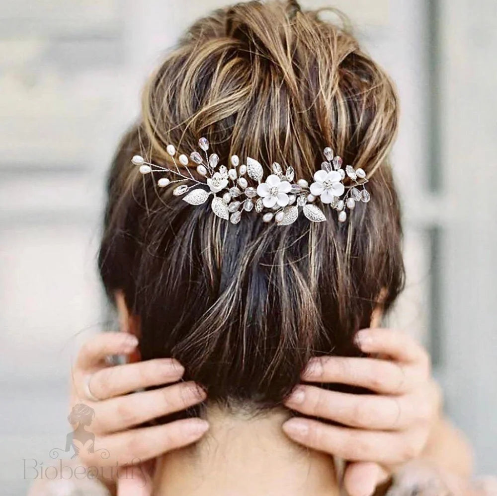 Ceramic Floral Short Hair Vine For Brides - Elsie