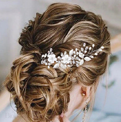 Ceramic Floral Short Hair Vine For Brides - Elsie