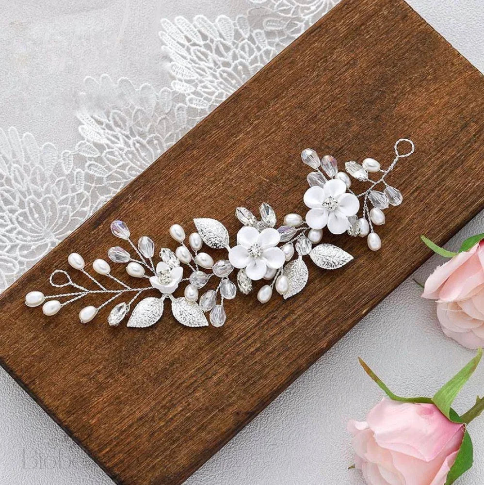 Ceramic Floral Short Hair Vine For Brides - Elsie