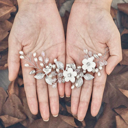 Ceramic Floral Short Hair Vine For Brides - Elsie