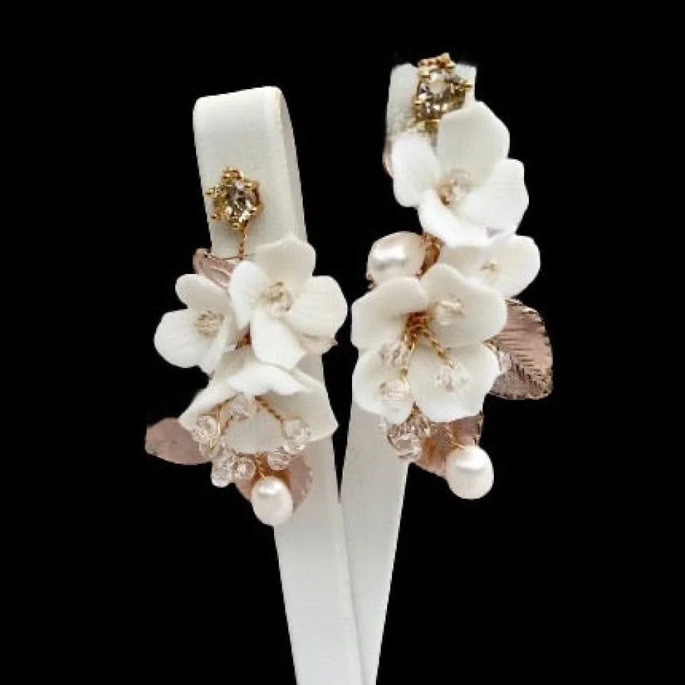 Ceramic Flower Bridal Earrings By Mckenna - Gold And Silver Options Available