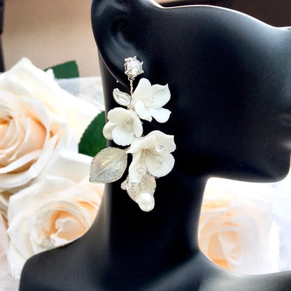 Ceramic Flower Bridal Earrings By Mckenna - Gold And Silver Options Available