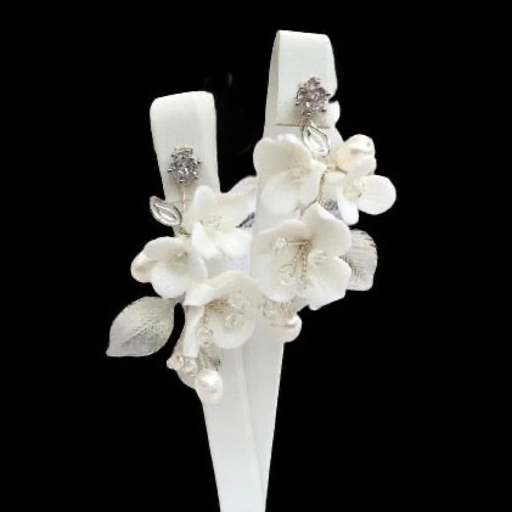 Ceramic Flower Bridal Earrings By Mckenna - Gold And Silver Options Available