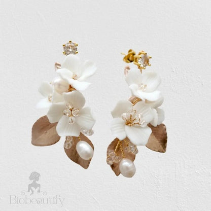 Ceramic Flower Bridal Earrings By Mckenna - Gold And Silver Options Available