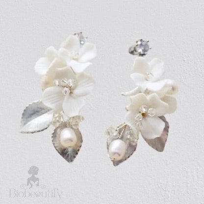 Ceramic Flower Bridal Earrings By Mckenna - Gold And Silver Options Available