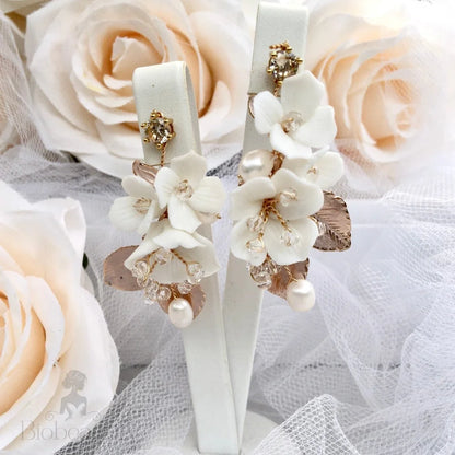 Ceramic Flower Bridal Earrings By Mckenna - Gold And Silver Options Available