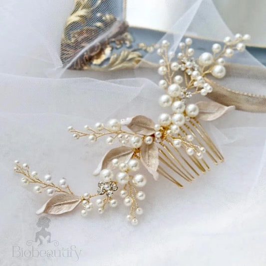 Wedding Hair Accessories - Gold Pearl Bridal Hair Comb