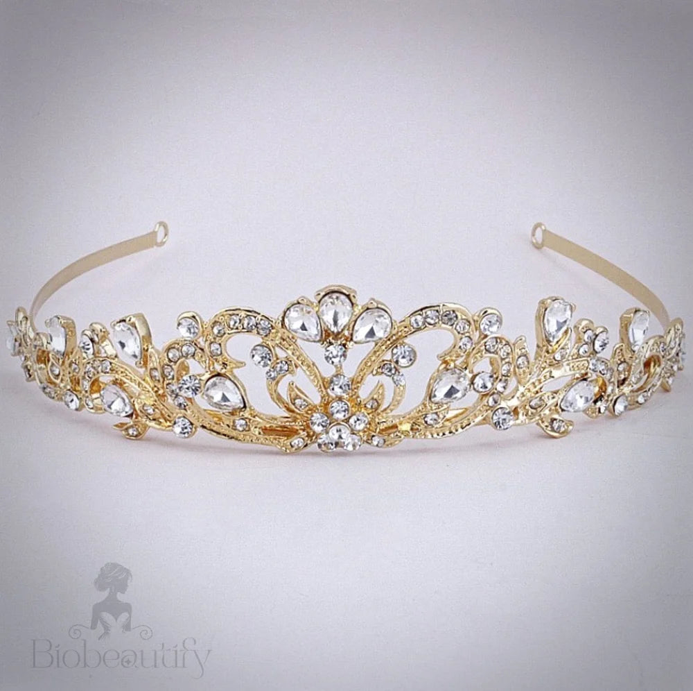 Chantelle Rhinestone Bridal Tiara Silver Yellow Gold