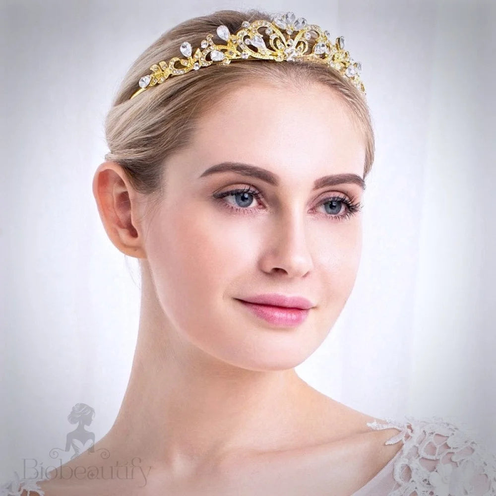 Chantelle Rhinestone Bridal Tiara Silver Yellow Gold