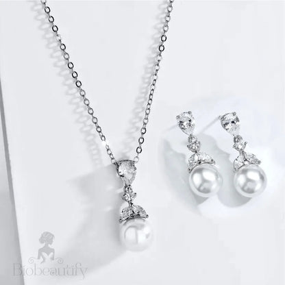 Wedding Jewelry - Pearl and Cubic Zirconia Bridal Jewelry Set - Available in Rose Gold and Silver